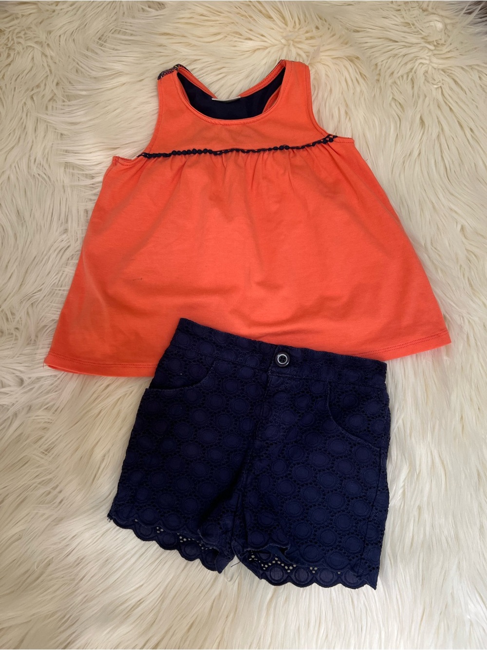 Savannah Coral Tank with Navy lace shorts set size:18m